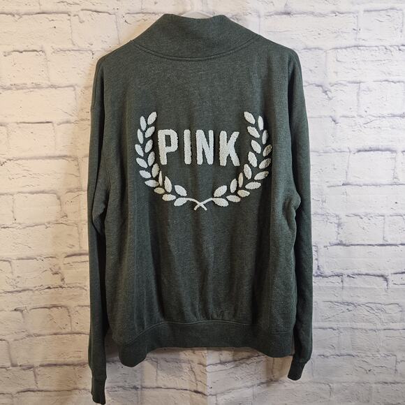 Victorias Secret PINK 1/4 Zip Pullover Green Sweater L Large - Picture 3 of 4